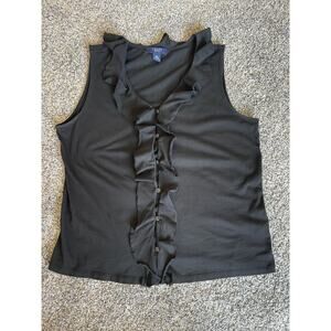 Chaps Ralph Lauren Women's Black Ruffle Button-up Sleeveless Tank Blouse Large